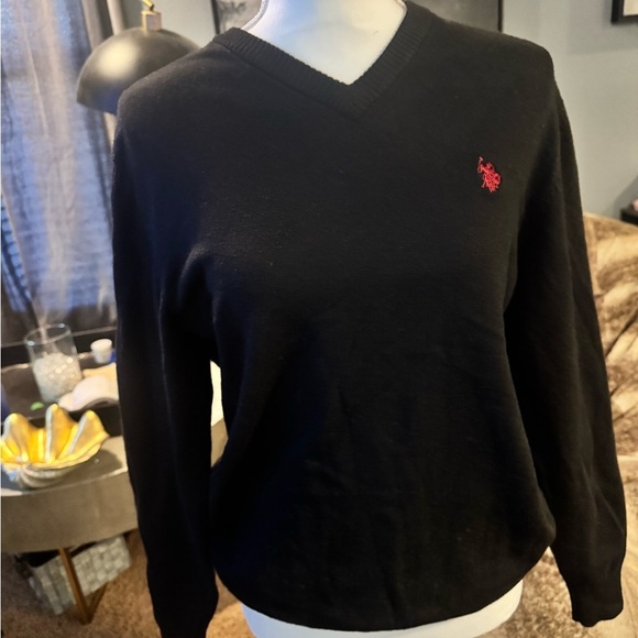 U.S. Polo Assn. Sweaters - U.S. Polo Assn Black V Neck Sweater Small Preppy Classic Minimalist